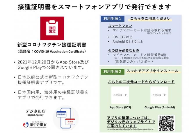 接種証明書をスマホアプリで発行できます１