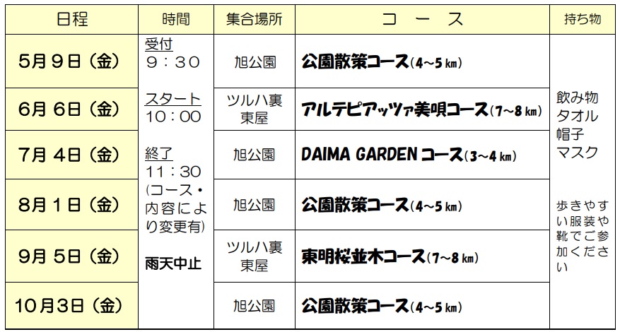 ウォーキング日程