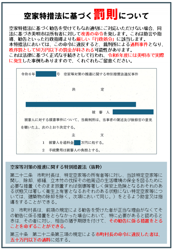 空家特措法に基づく罰則について